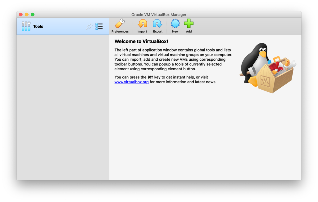 VirtualBox 6.1 Welcome Screen