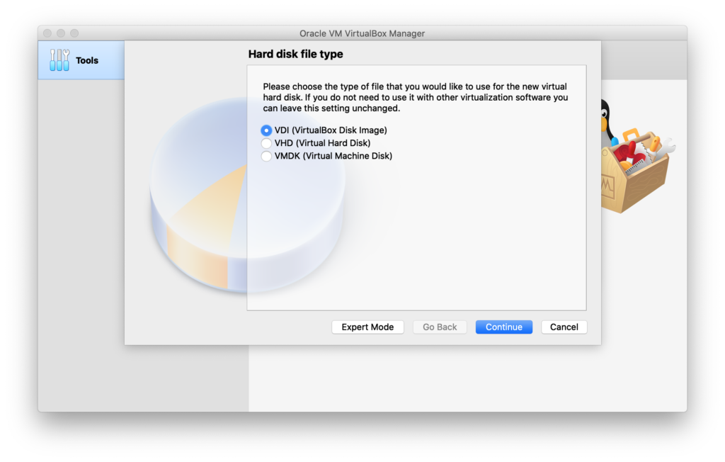 Virtual hard disk type screen when creating a new virtual machine