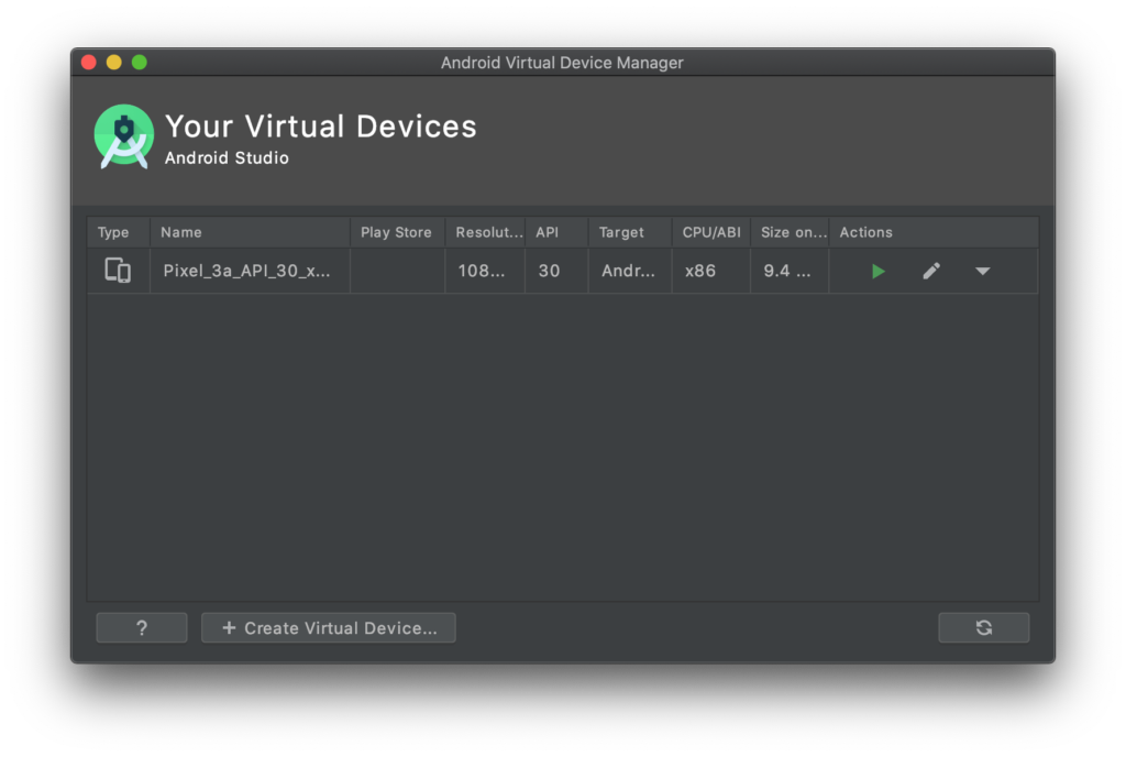 Android Virtual Device Manager