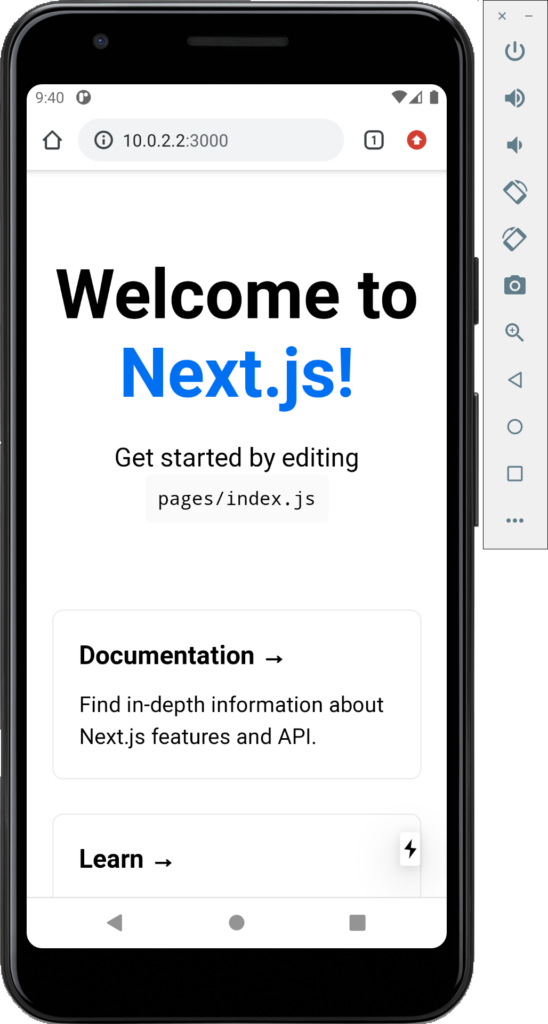 Next.JS start screen on Android Emulator