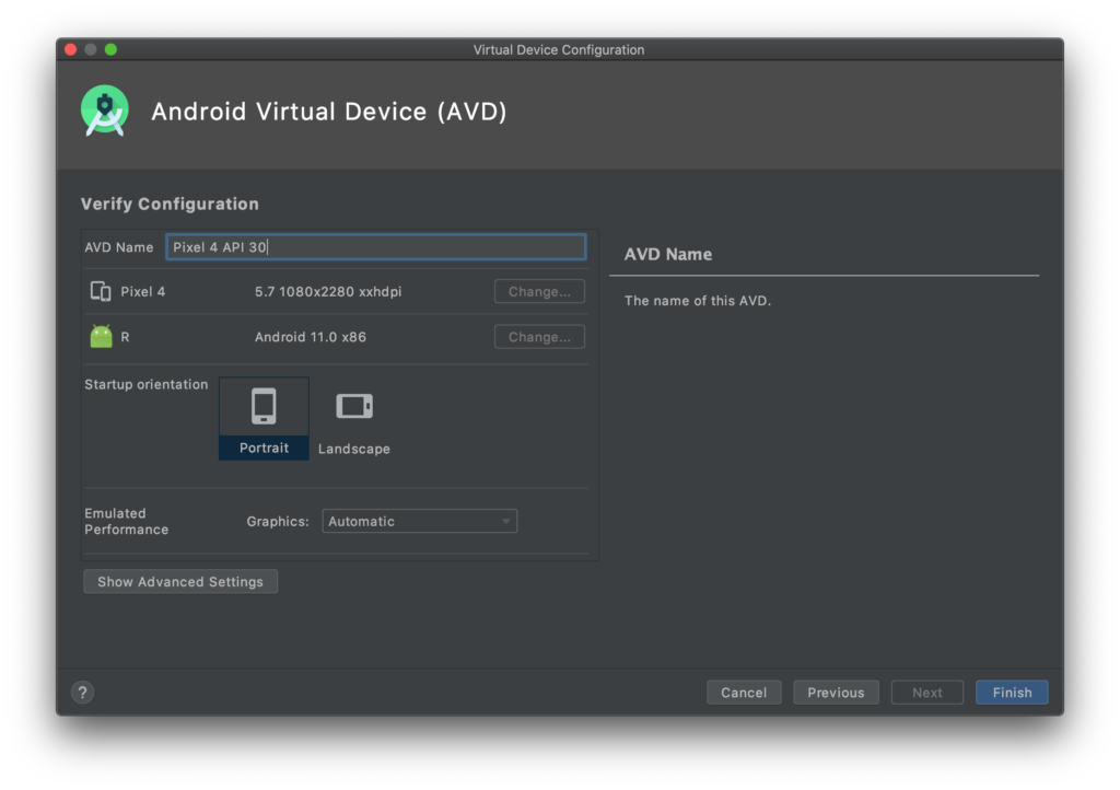 Android Virtual Device Configuration