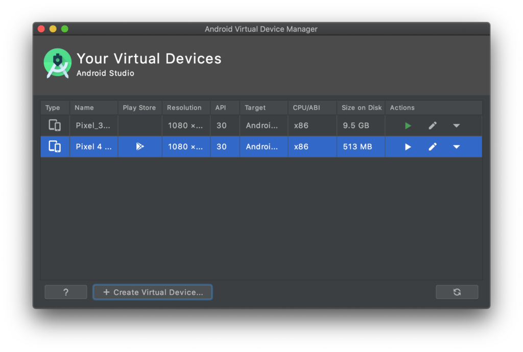 Android Virtual Device Manager