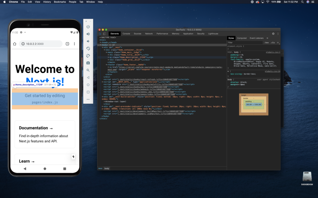Using Chrome DevTools with Android Virtual Device